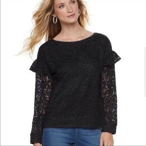 Juicy Couture new lace crochet black ruffle long sleeve blouse size XS